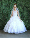 Load image into Gallery viewer, LA Merchandise LAZKY224 Girls Beaded Lace Tiered Glitter Tulle A-Line Gown