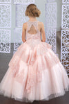 Load image into Gallery viewer, LA Merchandise LAZKY224 Girls Beaded Lace Tiered Glitter Tulle A-Line Gown