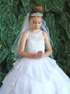 Load image into Gallery viewer, LA Merchandise LAZKY224 Girls Beaded Lace Tiered Glitter Tulle A-Line Gown