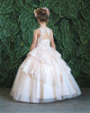 Load image into Gallery viewer, LA Merchandise LAZKY224 Girls Beaded Lace Tiered Glitter Tulle A-Line Gown