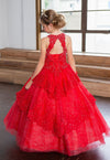 Load image into Gallery viewer, LA Merchandise LAZKY224 Girls Beaded Lace Tiered Glitter Tulle A-Line Gown