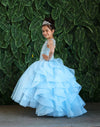 Load image into Gallery viewer, LA Merchandise LAZKY218 Girls Beaded Illusion Sweetheart Tulle Gown with Ruffled Train