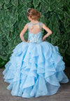 Load image into Gallery viewer, LA Merchandise LAZKY218 Girls Beaded Illusion Sweetheart Tulle Gown with Ruffled Train