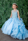 Load image into Gallery viewer, Girls Long Beaded Sleeveless Dress with Ruffled Train by LA Merchandise KY218-Girls Formal Dresses-ABC Fashion