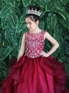 Load image into Gallery viewer, Girls Long Beaded Sleeveless Dress with Ruffled Train by LA Merchandise KY218-Girls Formal Dresses-ABC Fashion