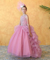 Load image into Gallery viewer, Girls Long Beaded Sleeveless Dress with Ruffled Train by LA Merchandise KY218-Girls Formal Dresses-ABC Fashion