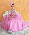 Load image into Gallery viewer, LA Merchandise LAZKY218 Girls Beaded Illusion Sweetheart Tulle Gown with Ruffled Train