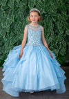 Load image into Gallery viewer, LA Merchandise LAZKY218 Girls Beaded Illusion Sweetheart Tulle Gown with Ruffled Train