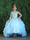 Load image into Gallery viewer, LA Merchandise LAZKY218 Girls Beaded Illusion Sweetheart Tulle Gown with Ruffled Train