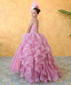Load image into Gallery viewer, LA Merchandise LAZKY218 Girls Beaded Illusion Sweetheart Tulle Gown with Ruffled Train