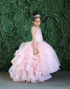 Load image into Gallery viewer, LA Merchandise LAZKY218 Girls Beaded Illusion Sweetheart Tulle Gown with Ruffled Train