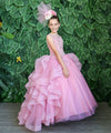 Load image into Gallery viewer, LA Merchandise LAZKY218 Girls Beaded Illusion Sweetheart Tulle Gown with Ruffled Train
