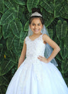 Load image into Gallery viewer, LA Merchandise LAZKY221 Girls Beaded Lace V-Neck Glitter Tulle A-Line Ball Gown