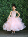 Load image into Gallery viewer, LA Merchandise LAZKY217 Girls Beaded High Neck Layered Ruffle Tulle Ball Gown