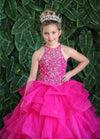 Load image into Gallery viewer, LA Merchandise LAZKY217 Girls Beaded High Neck Layered Ruffle Tulle Ball Gown