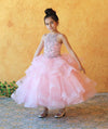 Load image into Gallery viewer, LA Merchandise LAZKY217 Girls Beaded High Neck Layered Ruffle Tulle Ball Gown