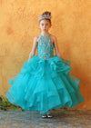 Load image into Gallery viewer, LA Merchandise LAZKY217 Girls Beaded High Neck Layered Ruffle Tulle Ball Gown