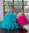 Load image into Gallery viewer, LA Merchandise LAZKY217 Girls Beaded High Neck Layered Ruffle Tulle Ball Gown