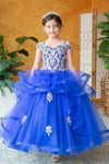 Load image into Gallery viewer, LA Merchandise LAZKY223 Girls Embroidered Cold Shoulder Layered Glitter Tulle Gown