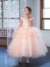 Load image into Gallery viewer, LA Merchandise LAZKY223 Girls Embroidered Cold Shoulder Layered Glitter Tulle Gown