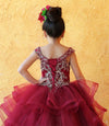 Load image into Gallery viewer, LA Merchandise LAZKY223 Girls Embroidered Cold Shoulder Layered Glitter Tulle Gown
