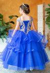 Load image into Gallery viewer, LA Merchandise LAZKY223 Girls Embroidered Cold Shoulder Layered Glitter Tulle Gown