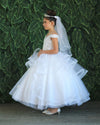 Load image into Gallery viewer, LA Merchandise LAZKY223 Girls Embroidered Cold Shoulder Layered Glitter Tulle Gown