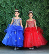 Load image into Gallery viewer, LA Merchandise LAZKY223 Girls Embroidered Cold Shoulder Layered Glitter Tulle Gown