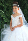 Load image into Gallery viewer, LA Merchandise LAZKY223 Girls Embroidered Cold Shoulder Layered Glitter Tulle Gown