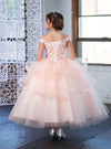 Load image into Gallery viewer, LA Merchandise LAZKY223 Girls Embroidered Cold Shoulder Layered Glitter Tulle Gown