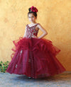 Load image into Gallery viewer, LA Merchandise LAZKY223 Girls Embroidered Cold Shoulder Layered Glitter Tulle Gown