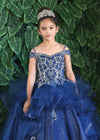Load image into Gallery viewer, LA Merchandise LAZKY223 Girls Embroidered Cold Shoulder Layered Glitter Tulle Gown
