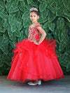 Load image into Gallery viewer, LA Merchandise LAZKY223 Girls Embroidered Cold Shoulder Layered Glitter Tulle Gown