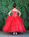 Load image into Gallery viewer, LA Merchandise LAZKY223 Girls Embroidered Cold Shoulder Layered Glitter Tulle Gown
