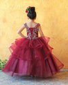 Load image into Gallery viewer, LA Merchandise LAZKY223 Girls Embroidered Cold Shoulder Layered Glitter Tulle Gown
