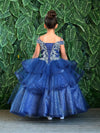Load image into Gallery viewer, LA Merchandise LAZKY223 Girls Embroidered Cold Shoulder Layered Glitter Tulle Gown