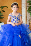 Load image into Gallery viewer, LA Merchandise LAZKY223 Girls Embroidered Cold Shoulder Layered Glitter Tulle Gown