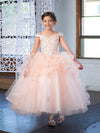Load image into Gallery viewer, LA Merchandise LAZKY223 Girls Embroidered Cold Shoulder Layered Glitter Tulle Gown