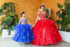 Load image into Gallery viewer, LA Merchandise LAZKY223 Girls Embroidered Cold Shoulder Layered Glitter Tulle Gown