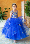Load image into Gallery viewer, LA Merchandise LAZKY223 Girls Embroidered Cold Shoulder Layered Glitter Tulle Gown