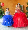 Load image into Gallery viewer, LA Merchandise LAZKY223 Girls Embroidered Cold Shoulder Layered Glitter Tulle Gown