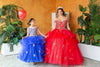 Load image into Gallery viewer, LA Merchandise LAZKY223 Girls Embroidered Cold Shoulder Layered Glitter Tulle Gown