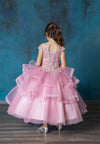 Load image into Gallery viewer, LA Merchandise LAZKY223 Girls Embroidered Cold Shoulder Layered Glitter Tulle Gown
