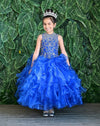 Load image into Gallery viewer, Girls Long Ruffled Dress with Beaded Bodice by LA Merchandise KY213-Girls Formal Dresses-ABC Fashion