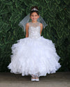 Load image into Gallery viewer, Girls Long Ruffled Dress with Beaded Bodice by LA Merchandise KY213-Girls Formal Dresses-ABC Fashion