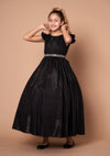 Load image into Gallery viewer, LA Merchandise LAZD828 Girls Ruffle Sleeve Metallic Glitter Tea-Length A-Line Dress