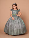 Load image into Gallery viewer, LA Merchandise LAZD828 Girls Ruffle Sleeve Metallic Glitter Tea-Length A-Line Dress