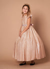 Load image into Gallery viewer, LA Merchandise LAZD828 Girls Ruffle Sleeve Metallic Glitter Tea-Length A-Line Dress