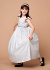 Load image into Gallery viewer, LA Merchandise LAZD828 Girls Ruffle Sleeve Metallic Glitter Tea-Length A-Line Dress