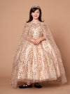 Load image into Gallery viewer, LA Merchandise LAZSCK303 Girls Beaded V-Neck Off Shoulder A-Line Gown with Cape